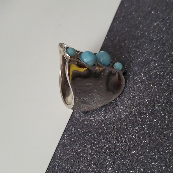 Sterling Silver 925 Oceanic Elegance Sterling Larimar Ring - Picture 5 of 8